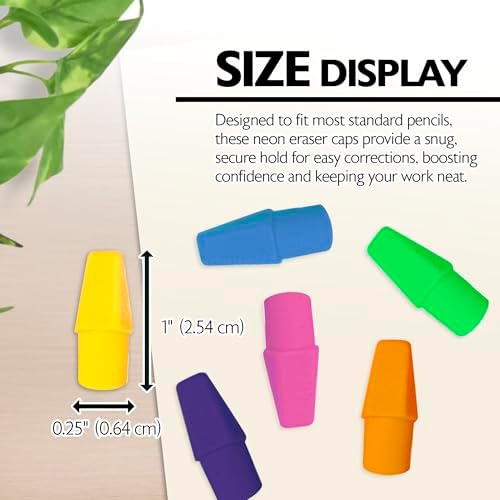 BAZIC Products Neon Pencil-Top Eraser Caps, Latex-Free, 50 Pack, 72-Case