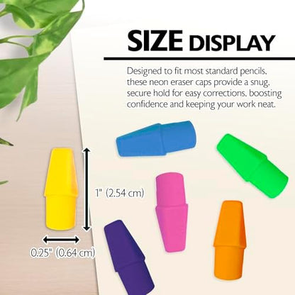 BAZIC Products Neon Pencil-Top Eraser Caps, Latex-Free, 50 Pack, 72-Case