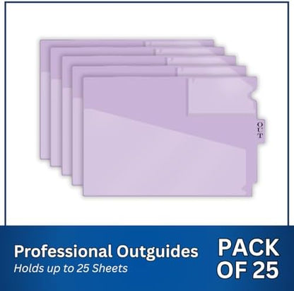 Doctor Stuff - Center Tab Vinyl Outguides, Diagonal Cut Front Pocket, Top Charge Out Slip Pocket, Plastic File Folder, Letter Size 9" x 13-1/4", Lavender, 25/Box