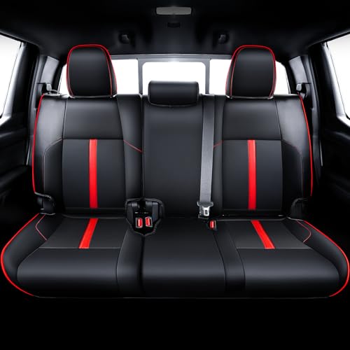 Leather Seat Covers Custom Fit for 2024-2026 Tacoma Gen 4th Double Cab - Fully Covered - Fit Like a Glove - Center Console Armrest Covers Included - for Tacoma Accessories - color: ( Black-Red ) & Full Set, size: For Tacoma Gen 4th (2024-2026) & Crew Cab