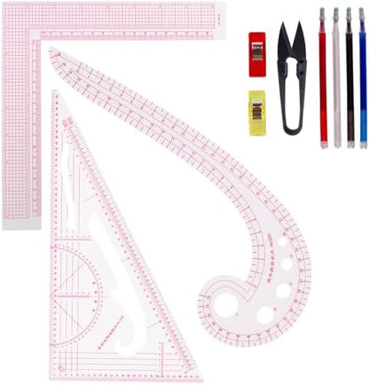 Acrylic Sewing Ruler Set，French Curve Pattern Rulers Kit for Tailors Designers Precision Pattern Making Guides Quilting and DIY Supplies (Ruler Set 1-3Pcs)