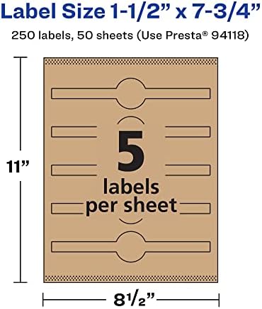 Avery® Kraft Brown Wraparound Band Labels, Sure Feed® Technology, 1.5" x 7.75", 250 Kraft Brown Labels, Print-to-the-Edge, Laser/Inkjet Printable Labels