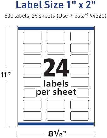Avery TrueBlock Matte White Rectangle Labels, Sure Feed Technology, 1" x 2", 600 Matte White Labels, Print-to-The-Edge, Laser/Inkjet Printable, Great for Packaging and Product Merchandising