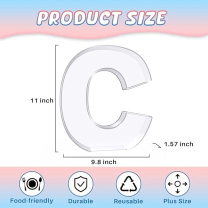 11" Acrylic Letter Charcuterie Box, Reusable Fillable Alphabet Number Shaped Form Tray for Birthday Anniversaries, Party Decorative Serving Plates Display Candy Cake (C)