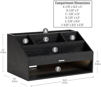 Mind Reader Desk Organizer, File Storage, Accessory Holder, Cord Management, Office, Wood, 16.25"L x 9.5"W x 8.5"H, Black