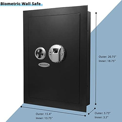 Barska Biometric Fingerprint Steel Wall Safe with Adjustable Shelves – DOJ Certified with Pry-Resistant Deadbolts, Mountable for Home, Office, and Business Use