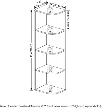 Furinno Pasir 4-Tier Corner Open Shelf Bookcase, French Oak
