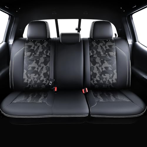 Leather Seat Covers Custom Fit for Tacoma Gen 3rd Double & Crew Cab (2016-2023) - Fully Covered - Fit Like a Glove - Center Console Armrest Covers Included - CamoBlack-White Stitching - color: ( CamoBlack-White Stitching ) & Full Set, size: For Tacoma Gen
