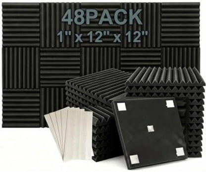 50 Pack Black 12 "X 12 "X1" Acoustic Panels Studio Soundproofing Foam Wedge Tiles(Accompanied By Double-Sided Adhesive Tape)
