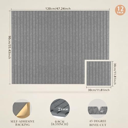 JBER Felt Bulletin Board 48" x 36", 12 Pack Felt Wall Tiles, Light Gray