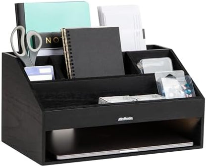 Mind Reader Desk Organizer, File Storage, Accessory Holder, Cord Management, Office, Wood, 16.25"L x 9.5"W x 8.5"H, Black