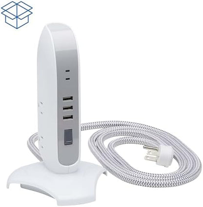 Tripp Lite TLP66USB Surge Protector Tower with USB Ports, 1200 Joules, 5-Outlets, 3 USB Ports, 6ft Heavy-Duty Braided Extension Cord, Desk Charging Tower, Dorm Essentials, Tower Power Strip with Surge