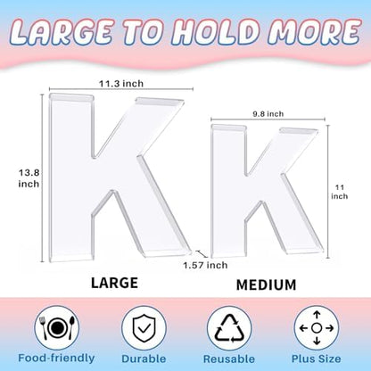 13.8" Extra Large Acrylic Letter Charcuterie Board Box, Reusable Fillable Letter Cake Candy Dish Display Serving Tray for Birthday Anniversary Party Decoration (K)