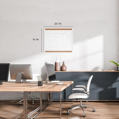 U Brands Magnetic Dry Erase Calendar White Board, 16" x 20", White Pin-It Frame, Includes Marker and Magnet