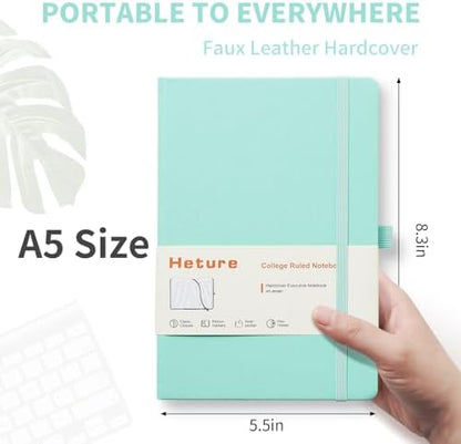 Heture Hardcover Notebooks, A5 Lined Journals Notebook for Writing 160 Pages, 8.2 x 5.5 inch, Classic Ruled Notebooks for College/Work/Travel (Green, 1 Pack)