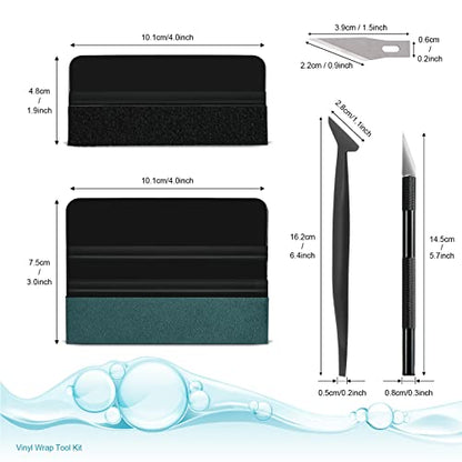 NEWISHTOOL Car Window Tint Installation Kit - Vinyl Wrap Tools With Felt Squeegee, Micro Squeegee, Razor Blade Knife