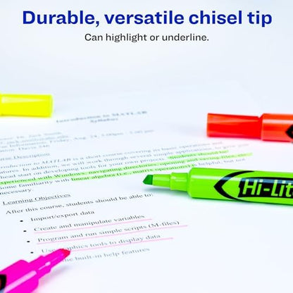 Avery Hi-Liter Desk-Style Highlighters, Smear Safe Ink, Chisel Tip, 4 Assorted Color Highlighters (24063)