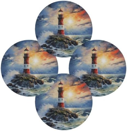 Nautical Lighthouse Round Placemats Set of 4, Table Mats Place Mats