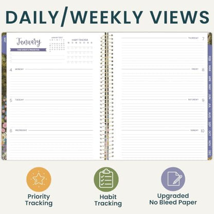 bloom daily planners 2027 Planner for Women (8.5" x 11") - Weekly & Monthly Calendar Year (January to December) Softcover Agenda Book Organizer with Stickers & Stencil - Wildflower Mountainside