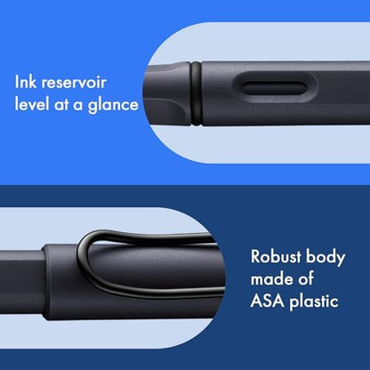 LAMY safari steel black - Fountain Pen with ergonomic grip & polished steel nib in size EF - ideal for any Writing & Calligraphy - including LAMY T 10 blue cartridge - Right-Handed