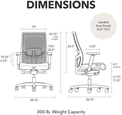HON Ignition 2.0 ReActiv Ergonomic Office Chair, Lumbar Support, Nimbus