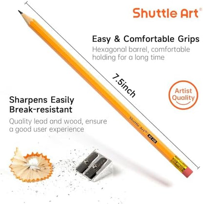 Shuttle Art Wood-Cased #2 HB Pencils, 350 Pack Sharpened Yellow Pencils with Erasers, Bulk Pack Graphite Pencils for School and Teacher Supplies, Writing, Drawing and Sketching