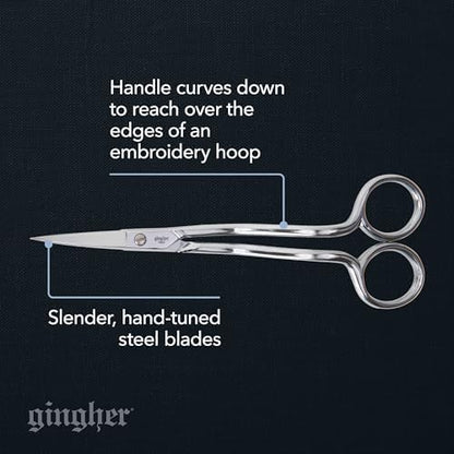 Gingher 6" Double-Curved Embroidery & Applique Scissors for Crafting