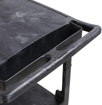 Rubbermaid Commercial Products 2-Shelf Utility/Service Cart Medium Flat Shelves Storage Handle 500 lbs. Capacity for Warehouse/Garage/Cleaning/Manufacturing