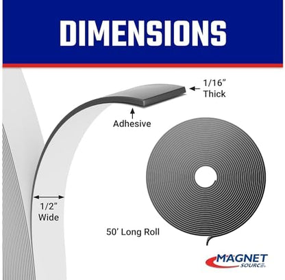 Master Magnetics ZG10A-Ax50BX Flexible Magnet Strip with Adhesive Back, 1/16" Thick, 1/2" Wide, 50' (1 Roll)