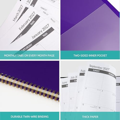 2027-2031 Monthly Planner, 5 Year Monthly Planner/Calendar 2027-2031, 60-Month Jan 2027 – Dec 2031, 9" x 11", Tabs, Double-Side Pocket, Holidays, Thick Paper - Purple
