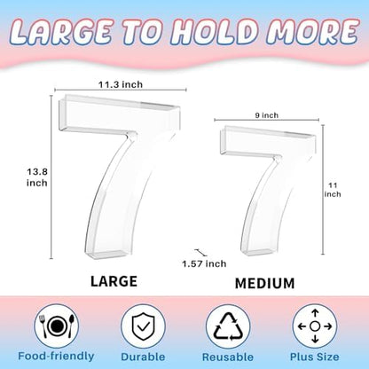 13.8" Extra Large Acrylic Number Charcuterie Board Box, Reusable Fillable Number Cake Candy Dish Display Serving Tray for Birthday Anniversary Party Decoration (7)
