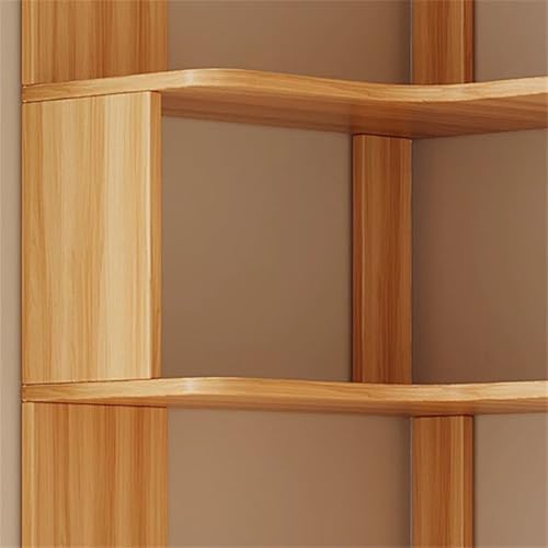 Vertical Wall Corner Shelf with Open Back 6-Shelf Wood Corner Bookshelf Floor Book Rack Multi-Layer Storage Shelf Against the Wall Bookcase Natural 24" L x 24" W x 63" H