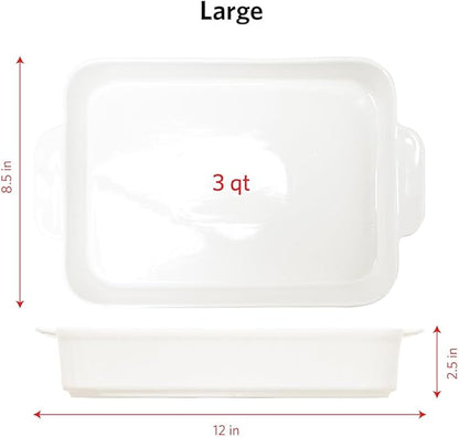 Glad Baking Dish Set, 3pc - Rectangular Stoneware Casserole Dishes for Oven and Microwave - Nesting Bakeware Set with Handles (12'', 10.5'', and 8.5''), Dishwasher Safe