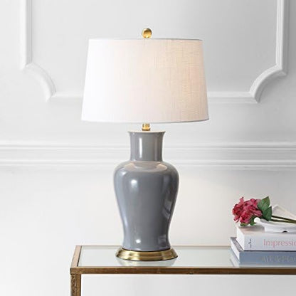 JONATHAN Y Julian Classic Ceramic Urn Metal LED Table Lamp 29", Gray