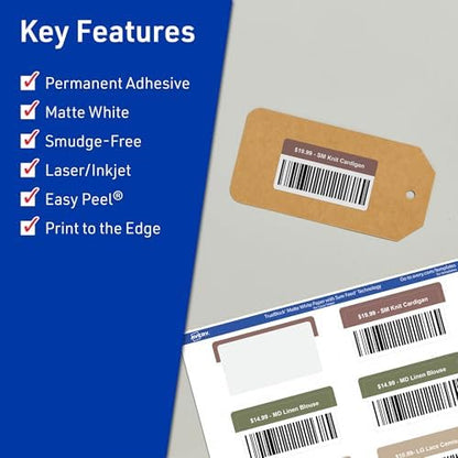 Avery TrueBlock Matte White Rectangle Labels, Sure Feed Technology, 1" x 2", 600 Matte White Labels, Print-to-The-Edge, Laser/Inkjet Printable, Great for Packaging and Product Merchandising
