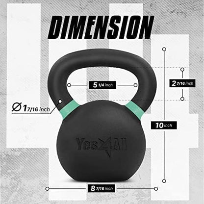 Yes4All Powder Coated Cast Iron Kettlebell Strength Training Kettlebells Weight Set for Full Body Workout, Home Gym