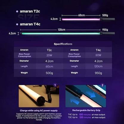 Aputure Amaran T4C 40W RGBWW LED Tube Light,APP/DMX Control,47.2Inch/120cm