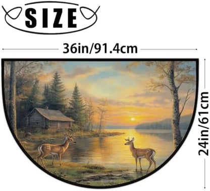 Deer Maple Autumn Half Round Door Mat Non Slip Washable Semi Circle Area Rug Absorbent Soft Half Moon Rug Floor Mat for Indoor Outdoor Kitchen Bathroom Patio Front Door Mat Decor