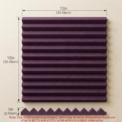 52 Pack Black/burgundy12 "X 12 "X1" Acoustic Panels Studio Soundproofing Foam Wedge Tiles(Accompanied By Double-Sided Adhesive Tape)
