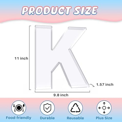 11" Acrylic Letter Charcuterie Box, Reusable Fillable Alphabet Number Shaped Form Tray for Birthday Anniversaries, Party Decorative Serving Plates Display Candy Cake (K)