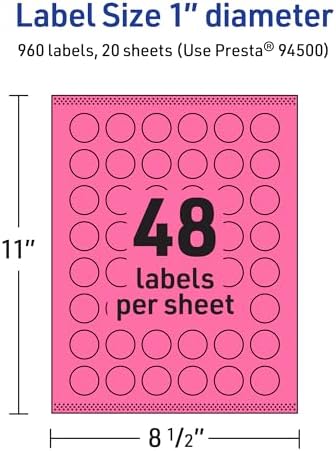 Avery® Printable Round Labels, Sure Feed® Technology, 1" Diameter, Bright Pink Labels, Print-to-the-Edge, Laser/Inkjet, 960 Total, Great for Price Stickers and Mailing Seals