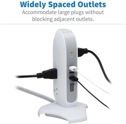 Tripp Lite TLP66USB Surge Protector Tower with USB Ports, 1200 Joules, 5-Outlets, 3 USB Ports, 6ft Heavy-Duty Braided Extension Cord, Desk Charging Tower, Dorm Essentials, Tower Power Strip with Surge