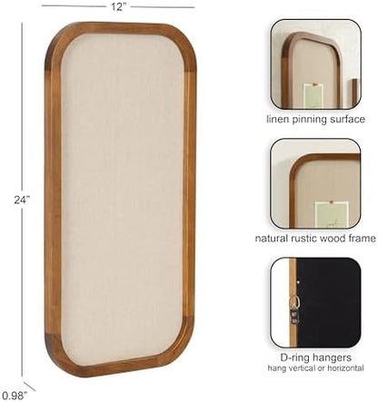 Kate and Laurel Hutton Transitional Wall Pinboard, 12 x 24, Natural Rustic, Modern Rounded Rectangle Wall Organizer for Use as Cork Board, Vision Board, or Bulletin Board