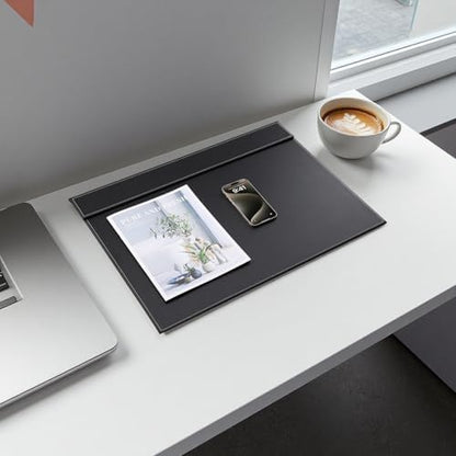 KINGFOM Ultra-Smooth PU Leather Desk Pad & Mat Office Desk Drawing & Writing Board A3/ A4 File Paper Clip Table Protector Mat on Top Large 24''x18'' (Black)