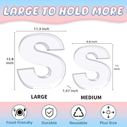13.8" Extra Large Acrylic Letter Charcuterie Board Box, Reusable Fillable Letter Cake Candy Dish Display Serving Tray for Birthday Anniversary Party Decoration (S)