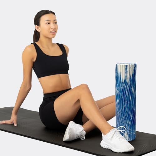 Oceanfoam Tidal Roller - Royal Marbled - Muscle Massage Foam Roller for Back Pain & Stretching - Firm and Ergonomic Wide Wave Textured - Yoga, Athletics, & Wellness - Full Size, 20" x 5"