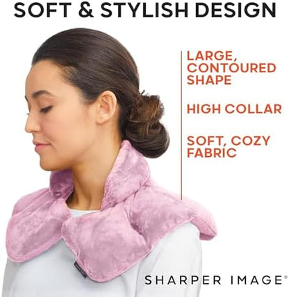 Sharper Image Heated Neck & Shoulder Wrap - Microwavable Warm & Cooling Plush Pad, Scented Aromatherapy (100% Natural Lavender & Herb Spa Blend), Pain Tension Headache Relief Therapy, Gift for Women