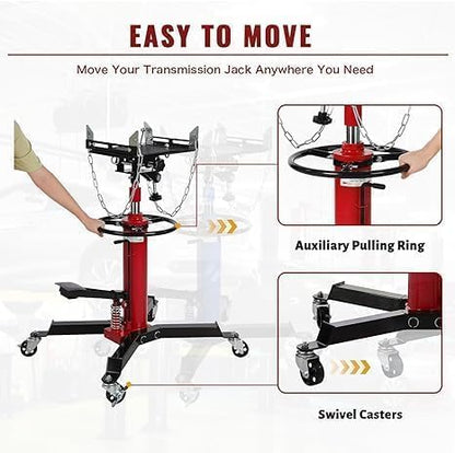 Transmission Jack with Wheels-Hydraulic Transmission Jack with Foot Pedal, 1/2Ton(1322LBS) High Telescoping Lift Jacks 33.8" to 72.8" for Garage and Shop