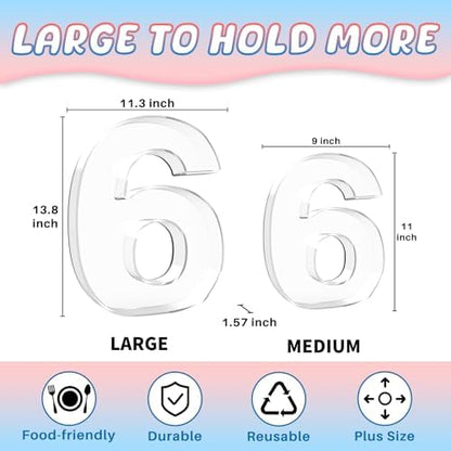 13.8" Extra Large Acrylic Number Charcuterie Board Box, Reusable Fillable Number Cake Candy Dish Display Serving Tray for Birthday Anniversary Party Decoration (6)