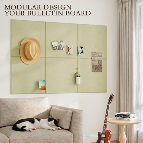 JBER Felt Bulletin Board 36" x 24", 6 Pack Felt Wall Tiles, Grass Green